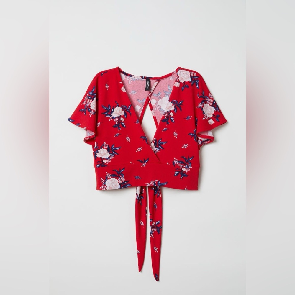 H&M Red Floral Crop-Top - Picture 3 of 5
